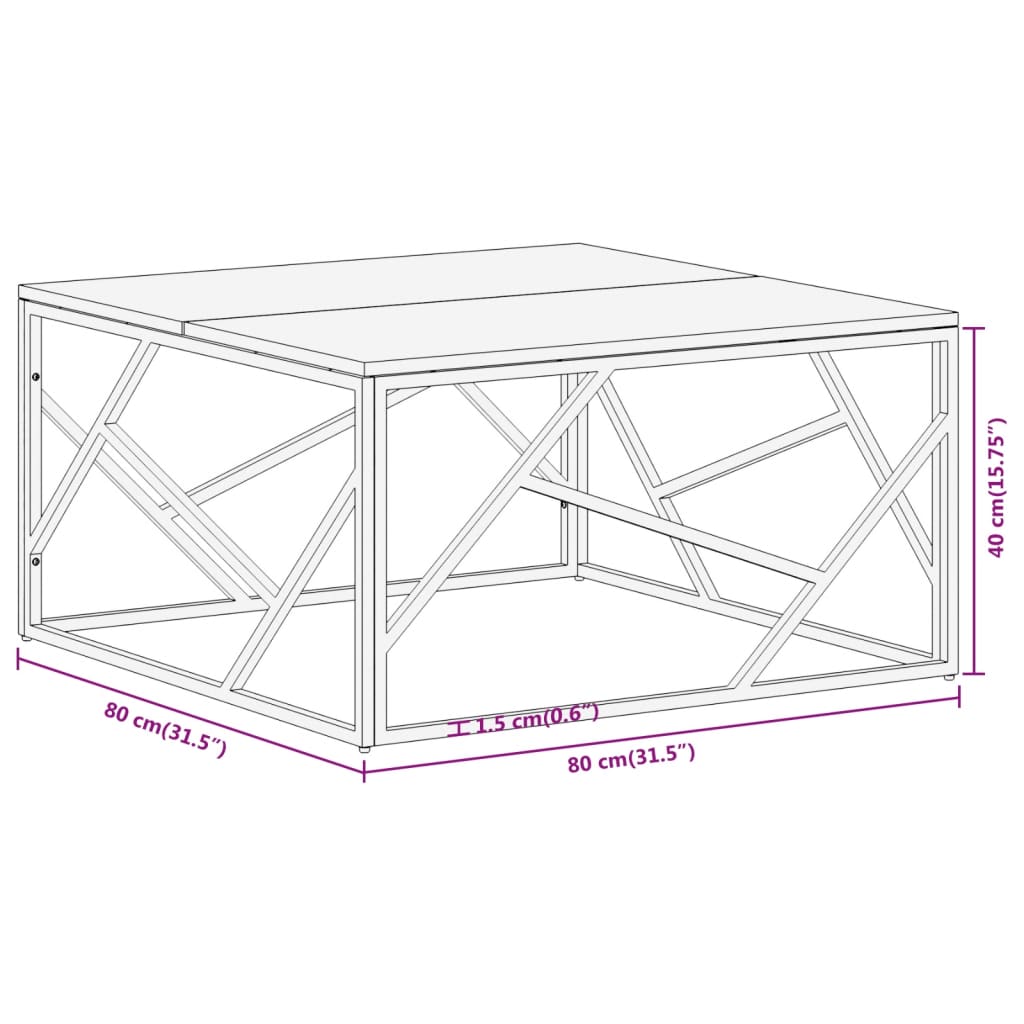 Coffee Table Silver Stainless Steel and Solid Reclaimed Wood