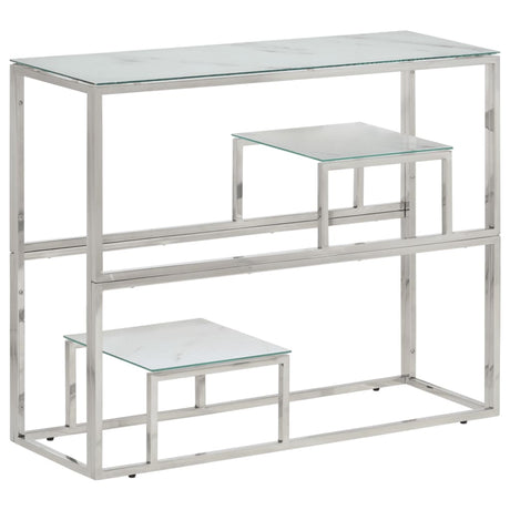 Console Table Silver Stainless Steel And Solid Acacia