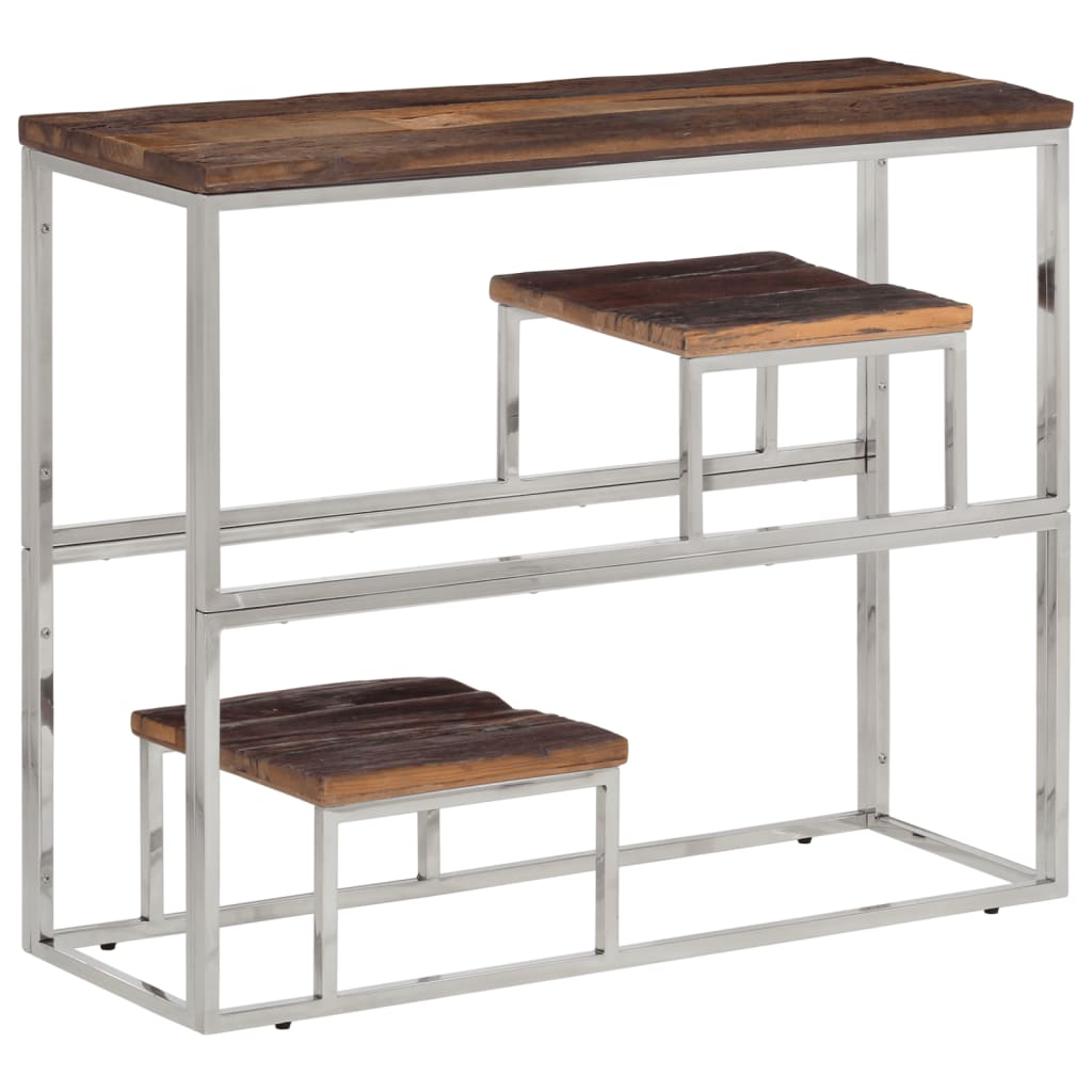 Console Table Silver Stainless Steel and Solid Wood Sleeper