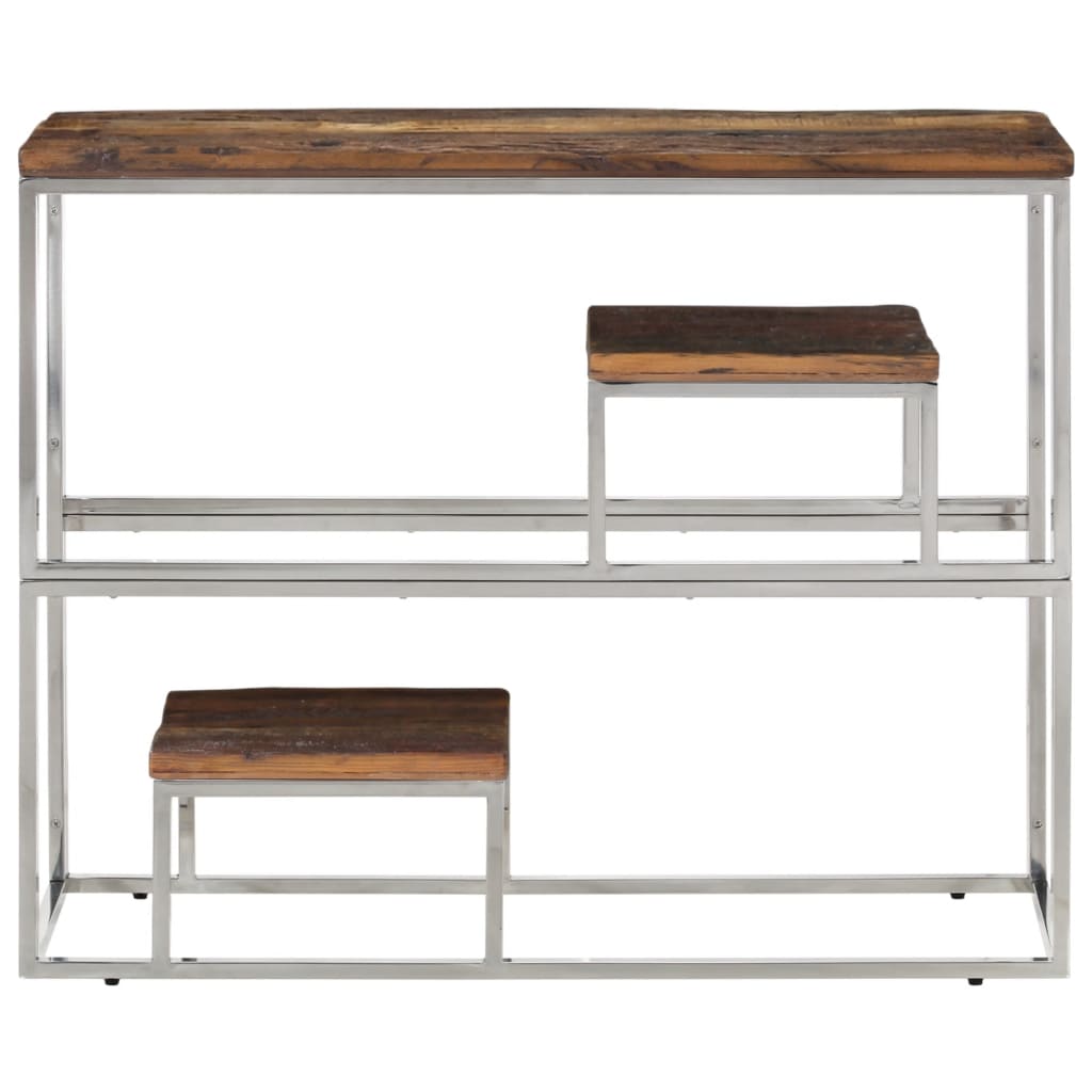 Console Table Silver Stainless Steel and Solid Wood Sleeper
