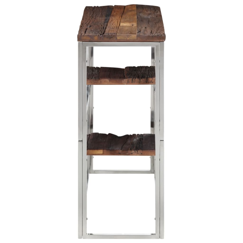 Console Table Silver Stainless Steel and Solid Wood Sleeper