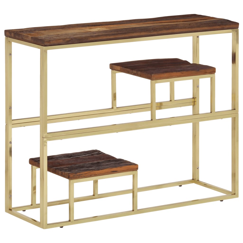 Console Table Silver Stainless Steel And Solid Acacia