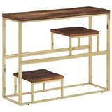 Console Table Silver Stainless Steel And Solid Acacia