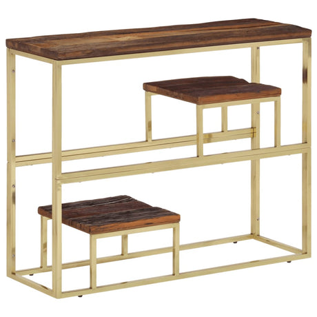 Console Table Silver Stainless Steel And Solid Acacia