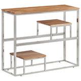 Console Table Silver Stainless Steel And Solid Acacia