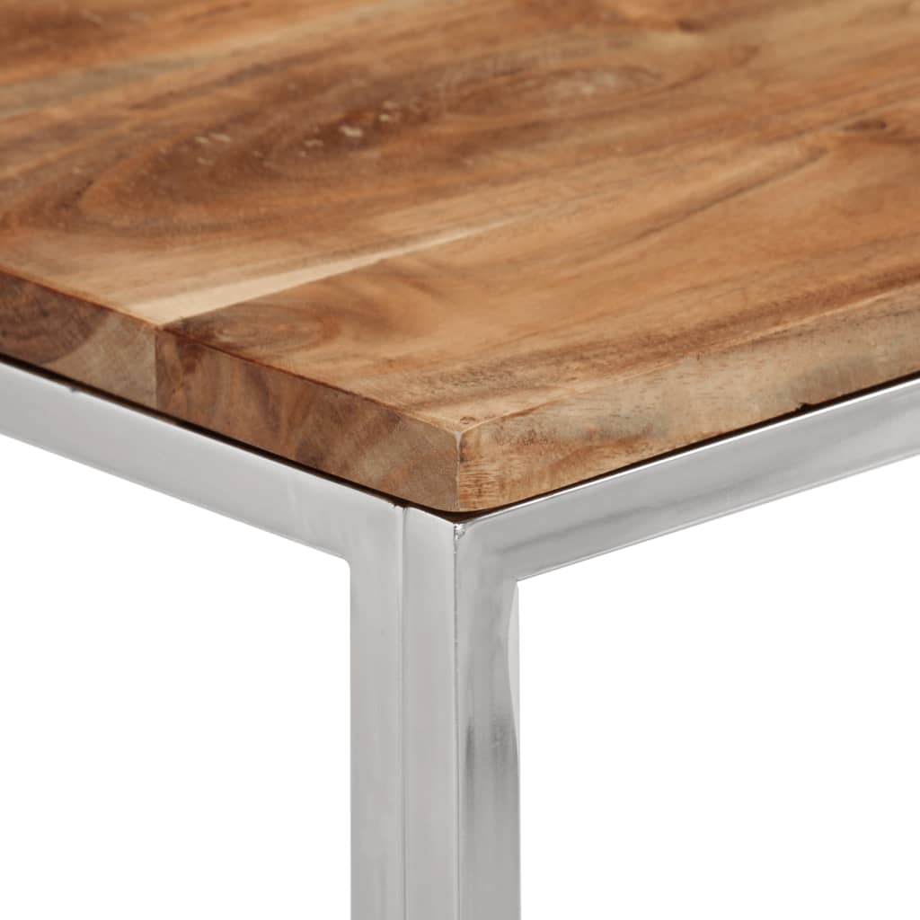 Console Table Silver Stainless Steel And Solid Acacia