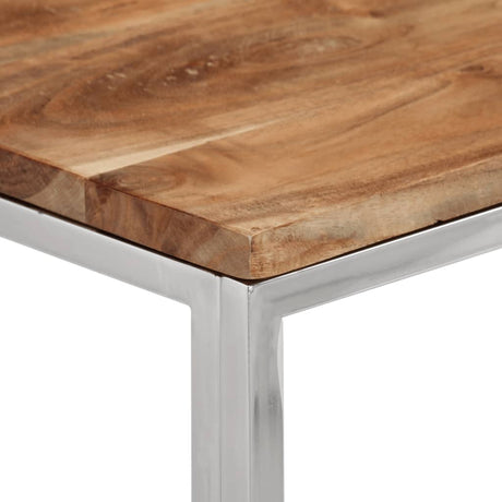 Console Table Silver Stainless Steel And Solid Acacia