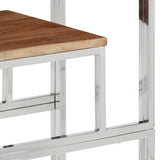 Console Table Silver Stainless Steel And Solid Acacia