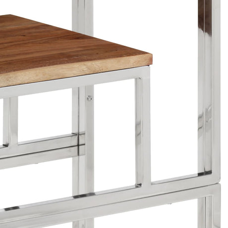 Console Table Silver Stainless Steel And Solid Acacia