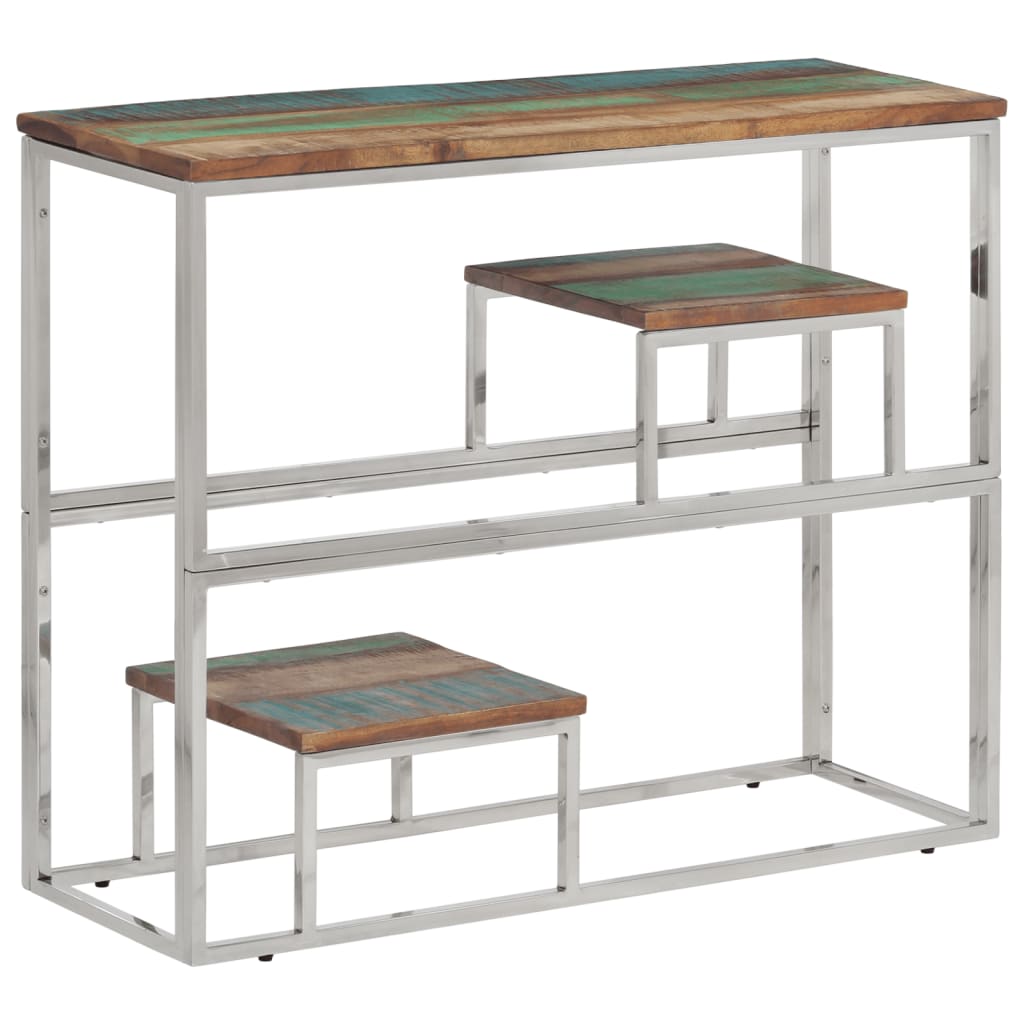 Console Table Silver Stainless Steel And Solid Acacia