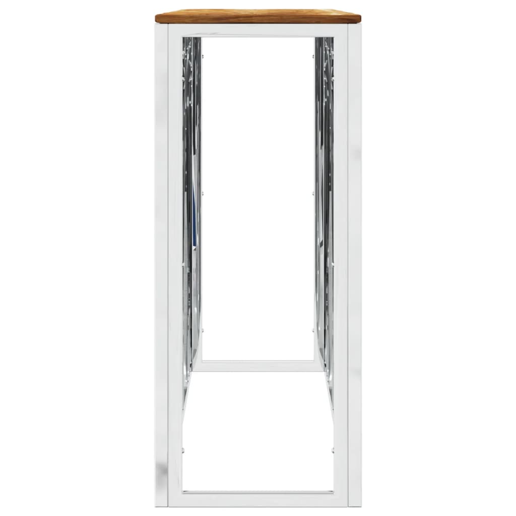 Console Table Silver Stainless Steel and Solid Wood Acacia