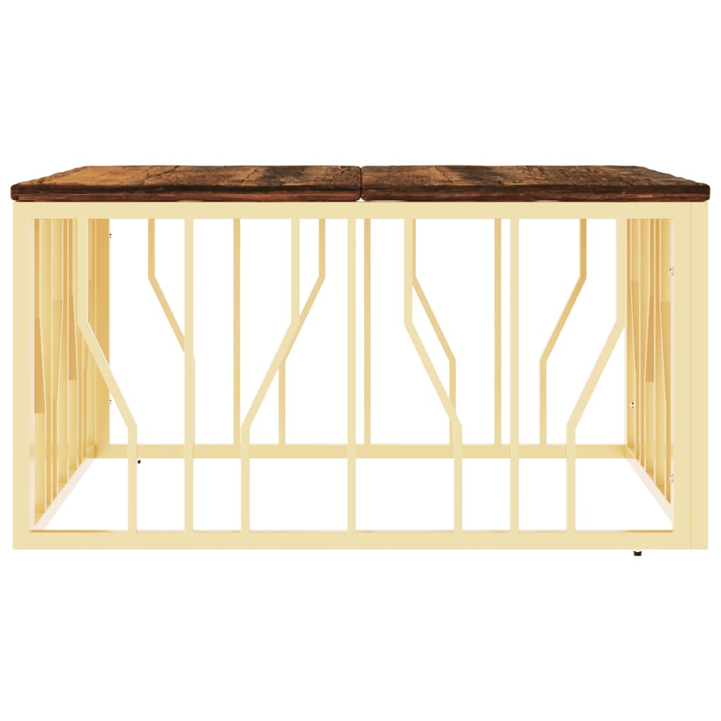 Coffee Table Gold Stainless Steel and Solid Wood Reclaimed
