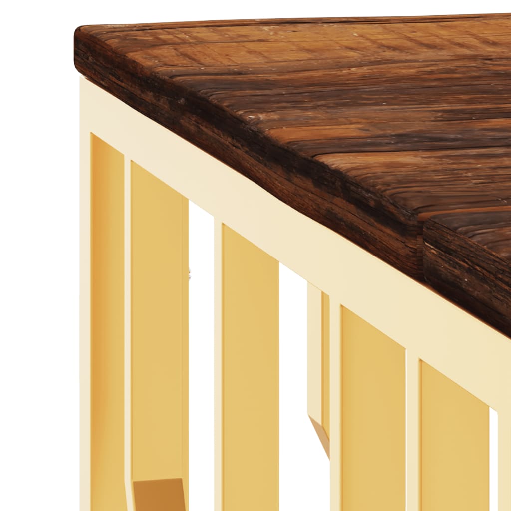 Coffee Table Gold Stainless Steel and Solid Wood Reclaimed