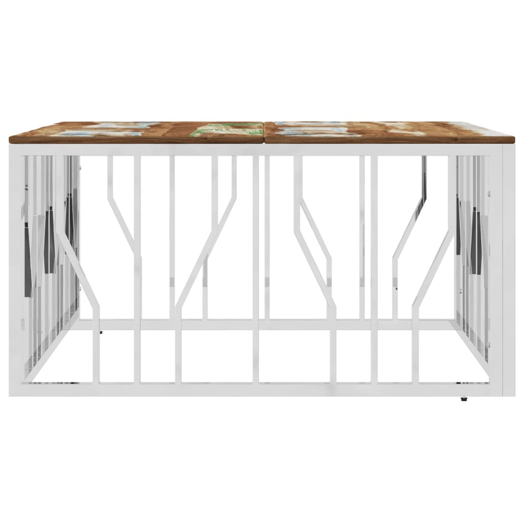 Coffee Table Silver Stainless Steel and Solid Wood Reclaimed