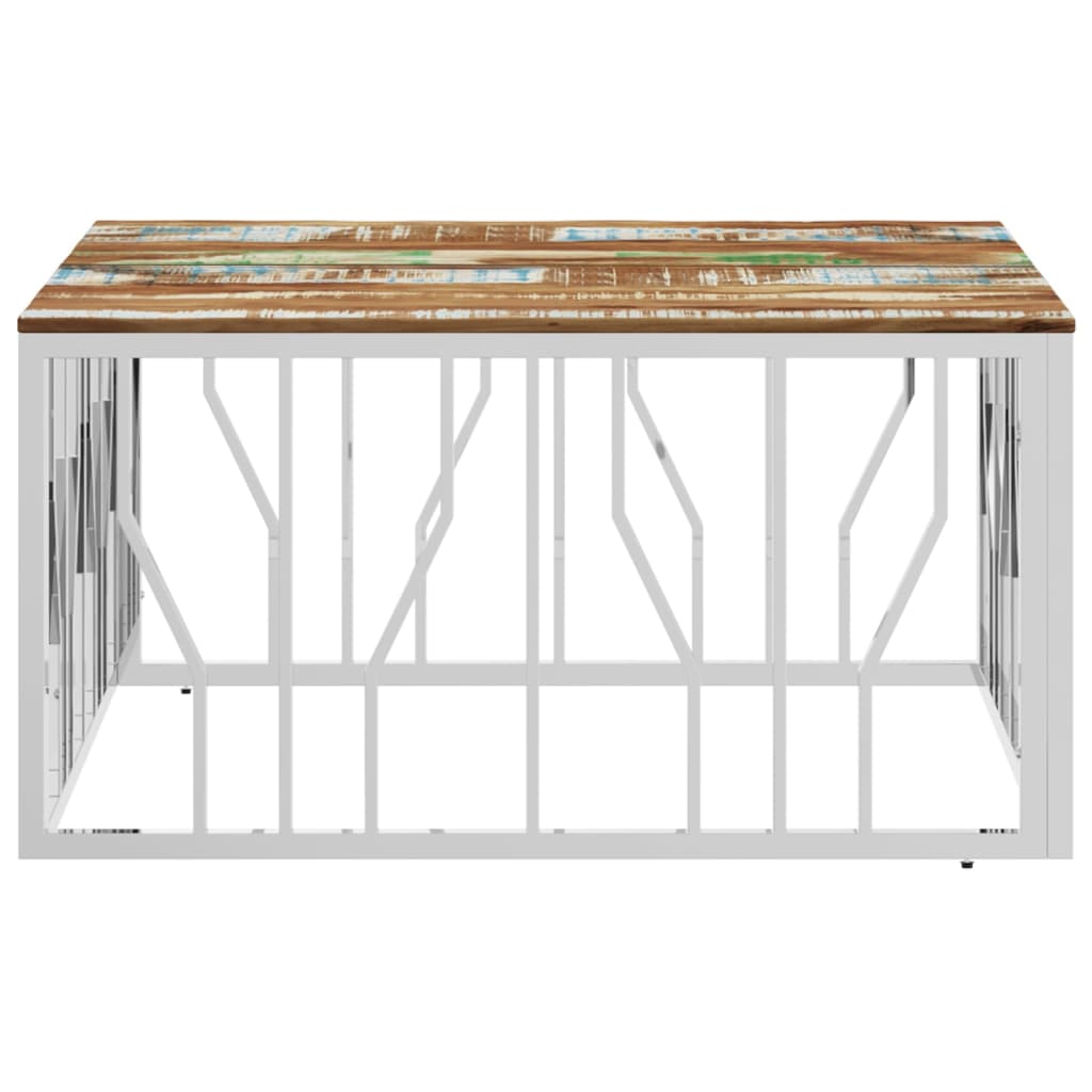 Coffee Table Silver Stainless Steel and Solid Wood Reclaimed
