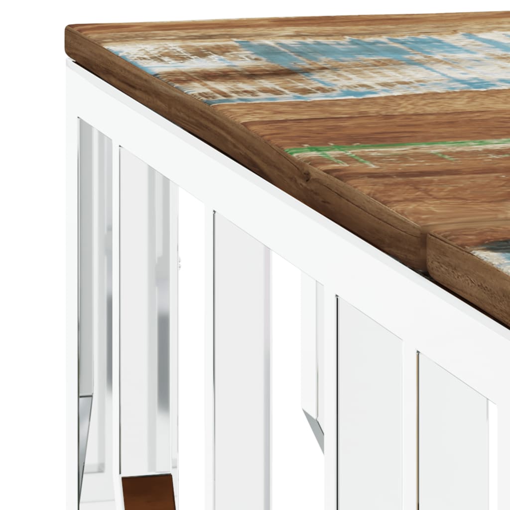 Coffee Table Silver Stainless Steel and Solid Wood Reclaimed