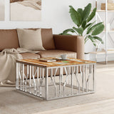 Coffee Table Silver Stainless Steel and Solid Wood Reclaimed