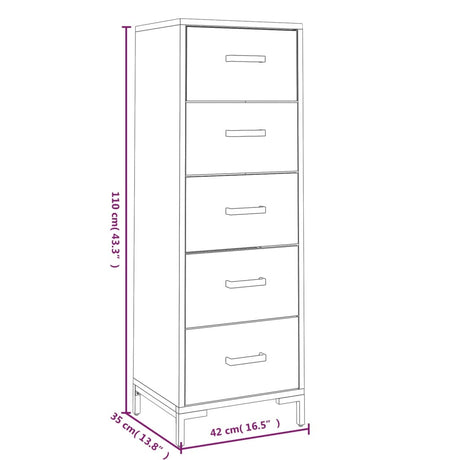 Chest Of Drawers 42X35X110 Cm Solid Pinewood