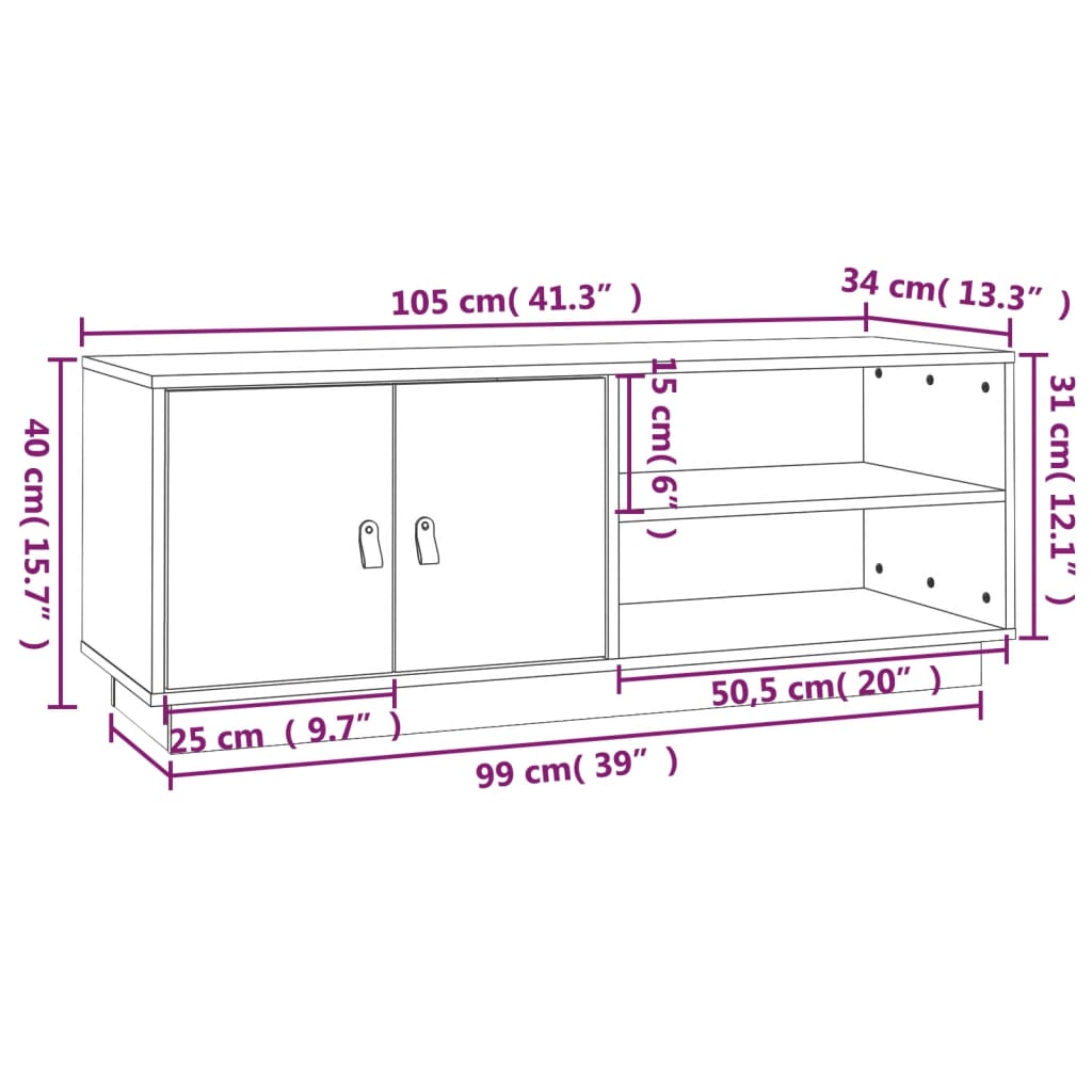 Tv Cabinet 105X34X40 Cm Solid Wood Pine