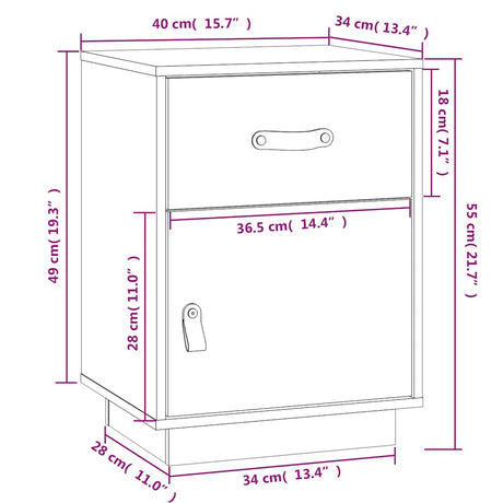 Bedside Cabinet 40X34X55 Cm Solid Wood Pine