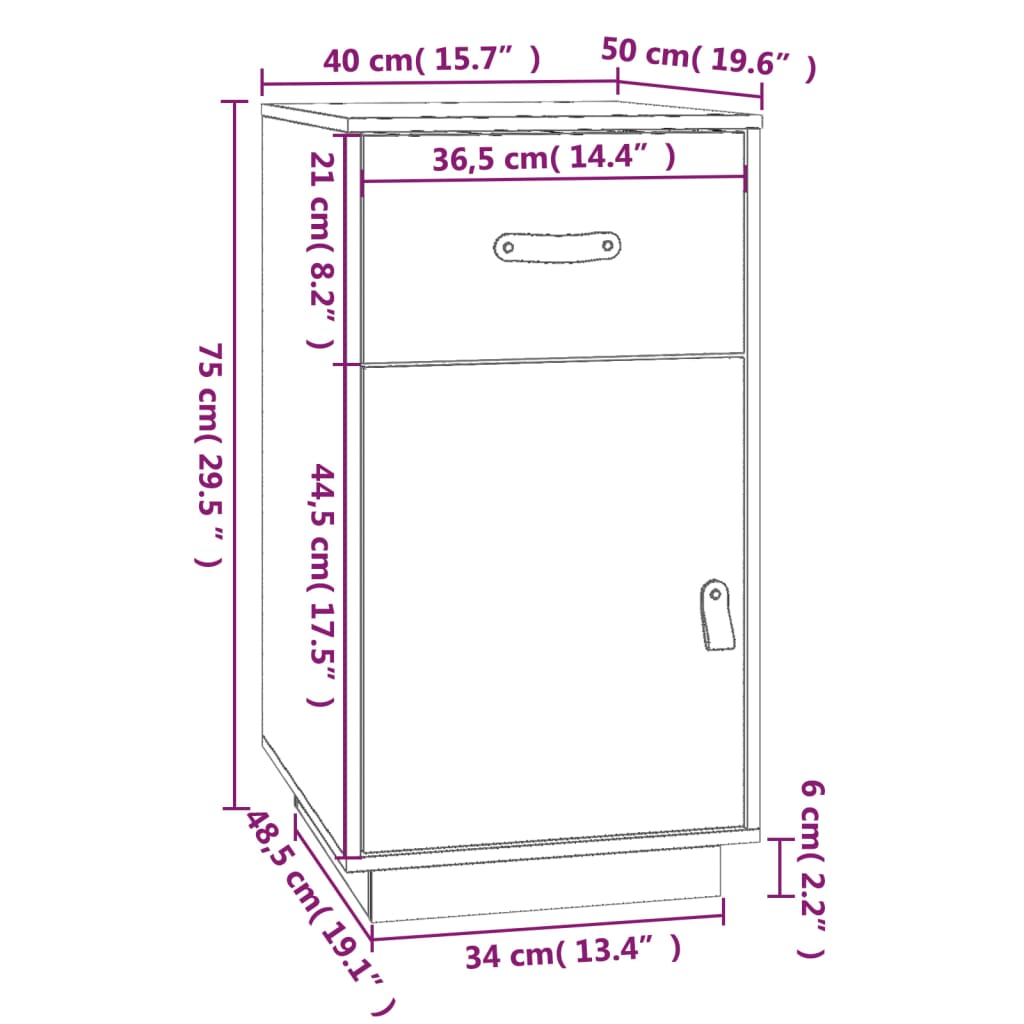 Desk Cabinet 40X50X75 Cm Solid Wood Pine
