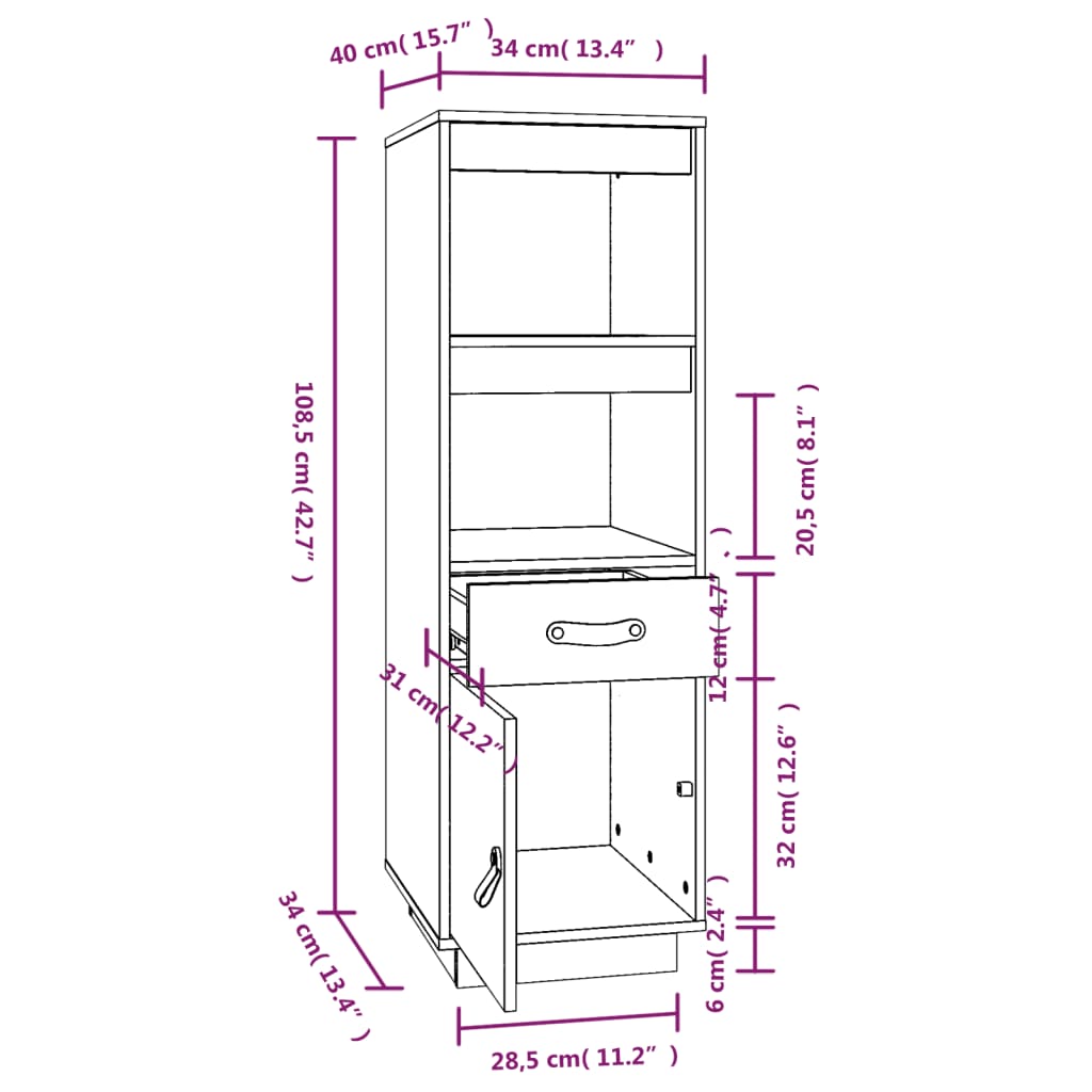 Highboard 34X40X108,5 Cm Solid Wood Pine