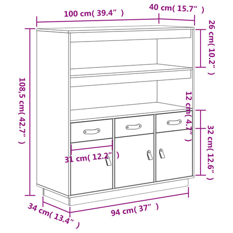 Highboard 100X40X108.5 Cm Solid Wood Pine