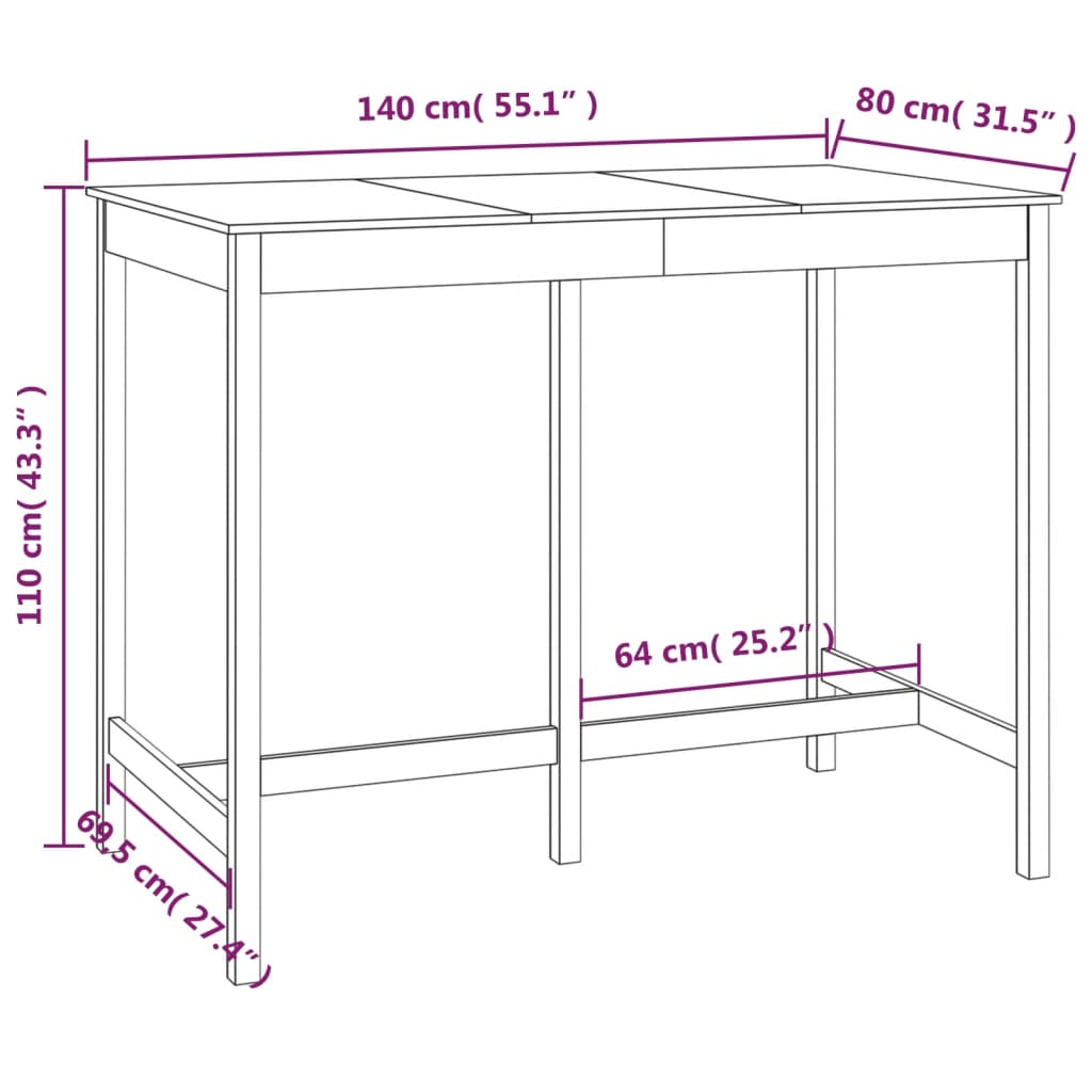 Bar Table Solid Wood Pine