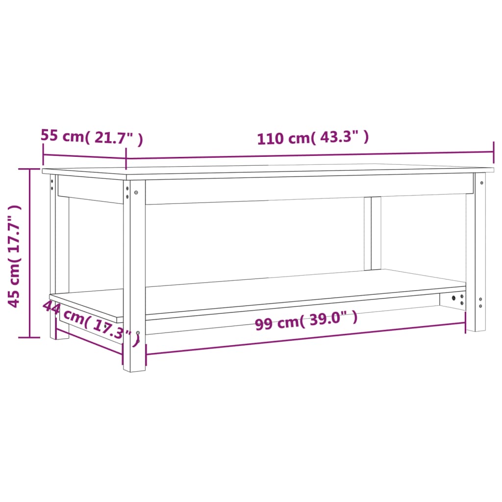 Coffee Table Black 110x55x45 cm Solid Wood Pine