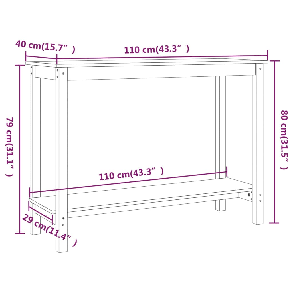 Console Table 110X40X80 Cm Solid Wood Pine