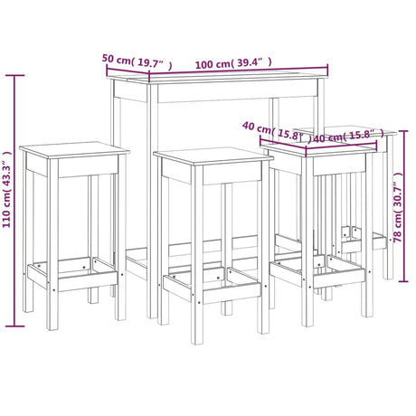 5 Piece Bar Set Solid Wood Pine