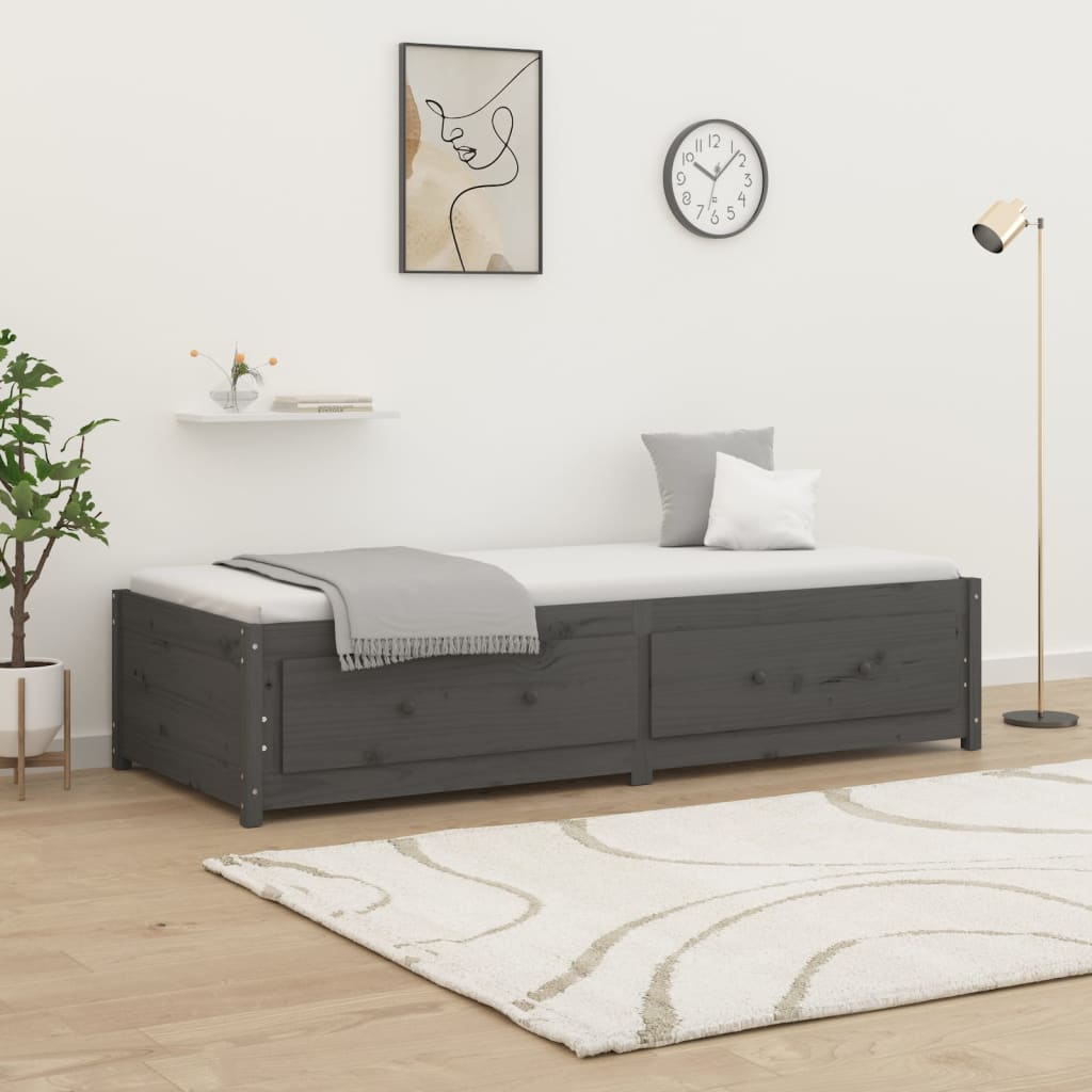 Day Bed without Mattress Grey 90x190 cm Single Single Solid Wood Pine