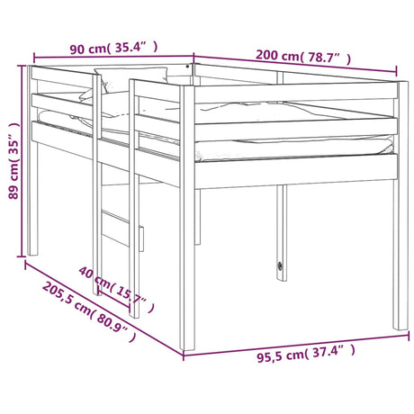 High Sleeper Bed Without Mattress Solid Wood Pine