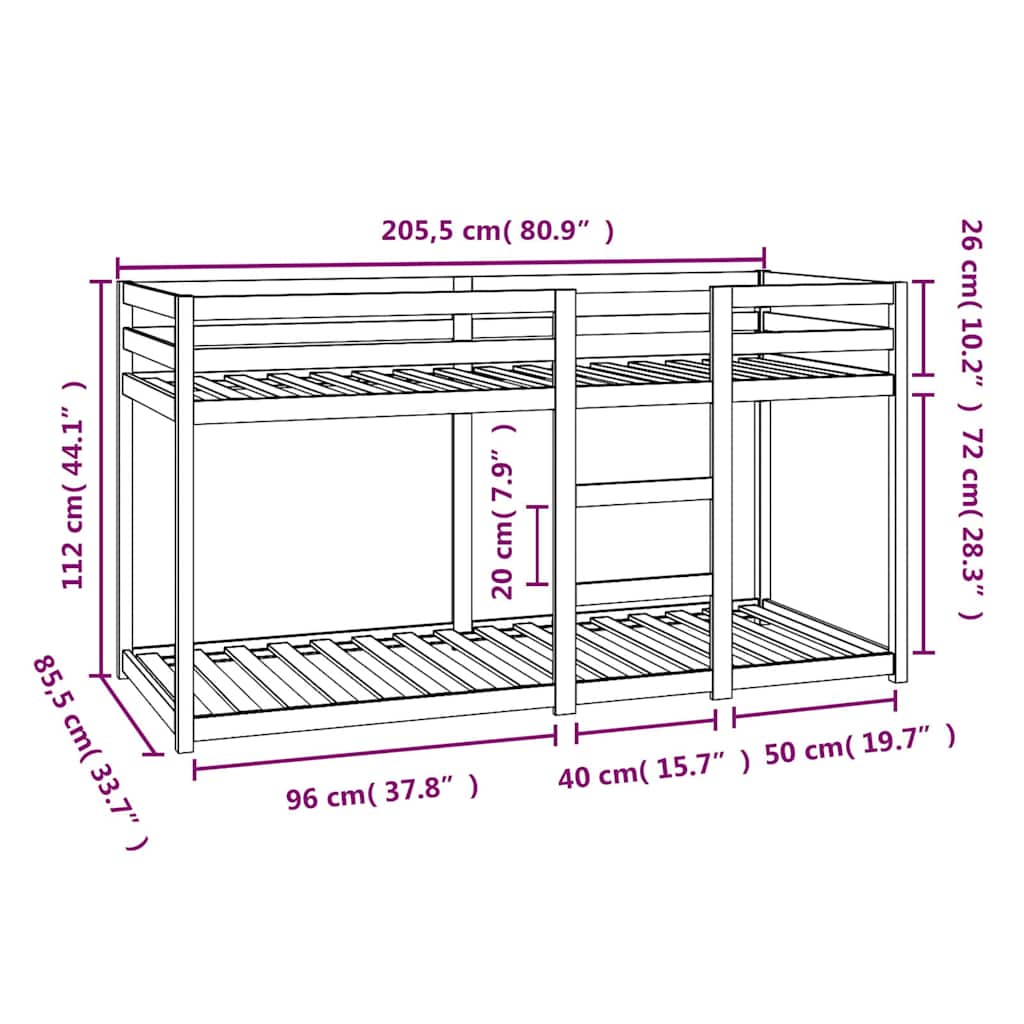 Bunk Bed Without Mattress Solid Wood Pine