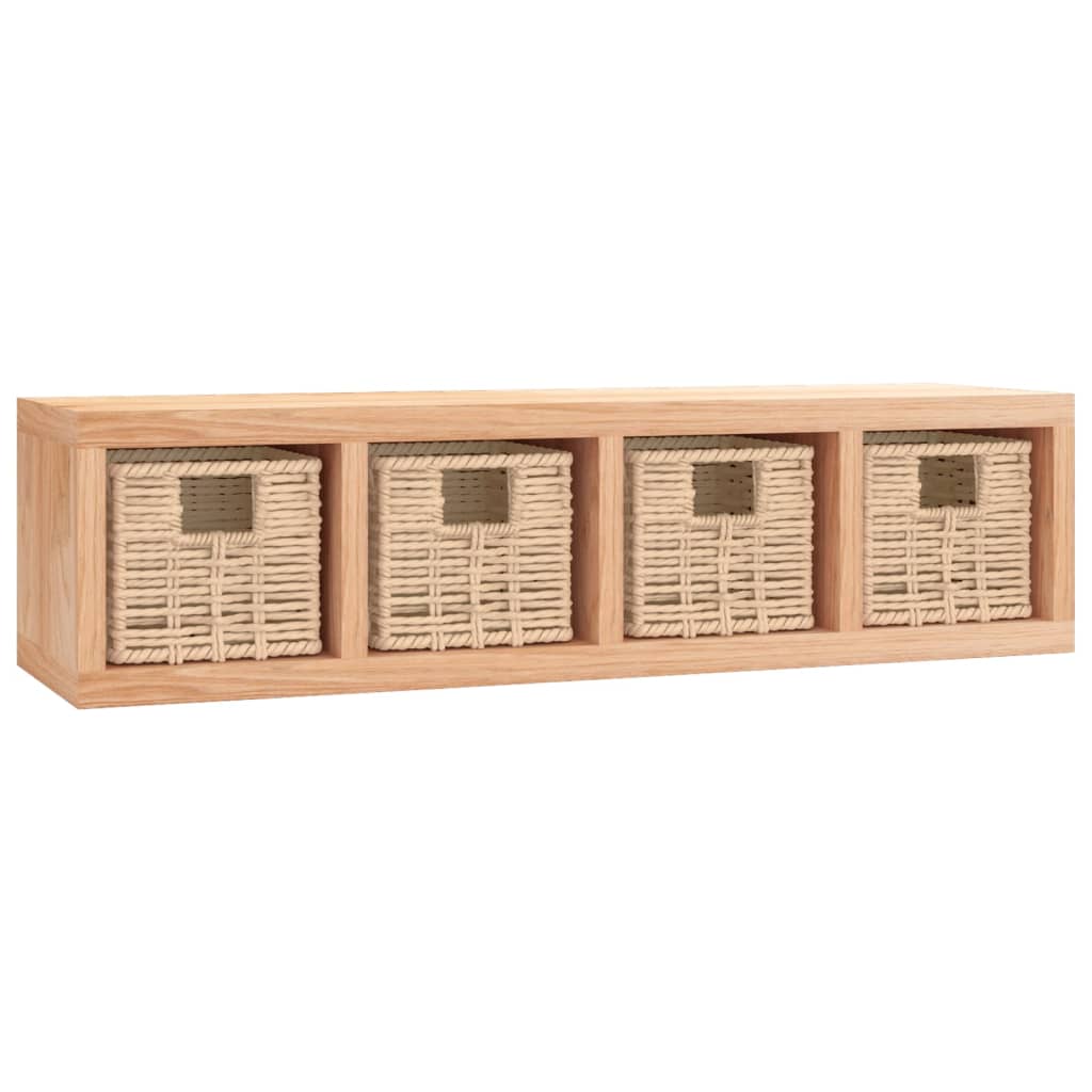 Wall Shelf With Baskets 62X18X16 Cm Solid Wood Walnut