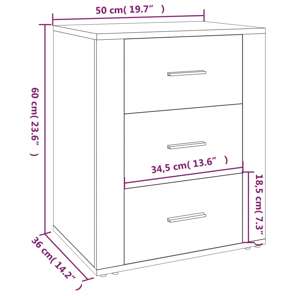 Bedside Cabinet 50X36X60 Cm Engineered Wood