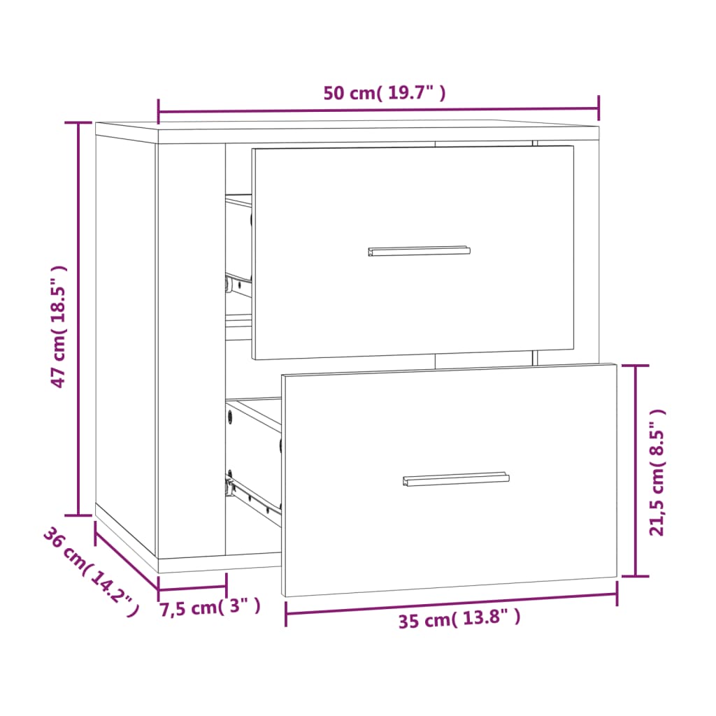 Wall-Mounted Bedside Cabinet 50X36X47 Cm