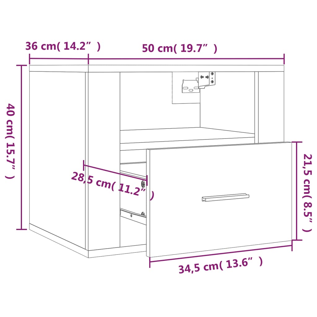Wall-Mounted Bedside Cabinet 50X36X40 Cm
