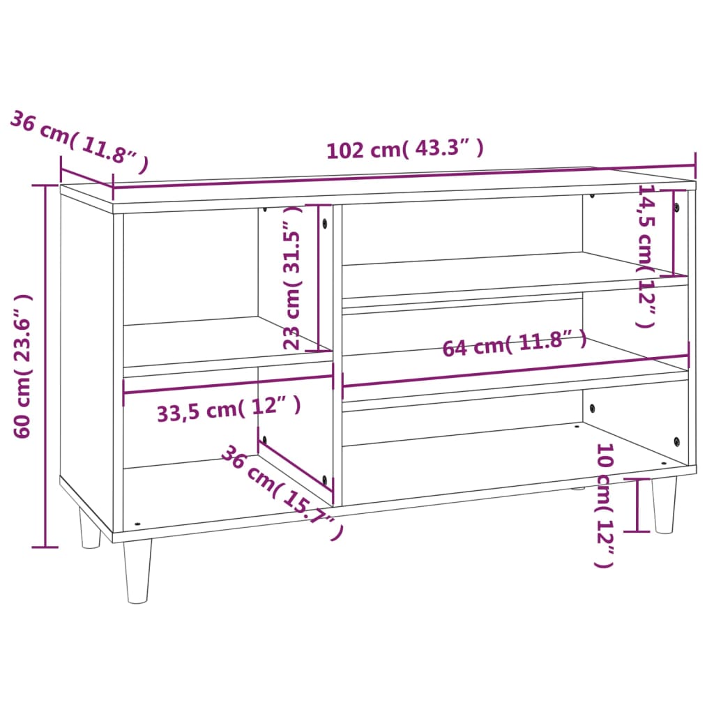 Shoe Cabinet 102X36X60 Cm Engineered Wood