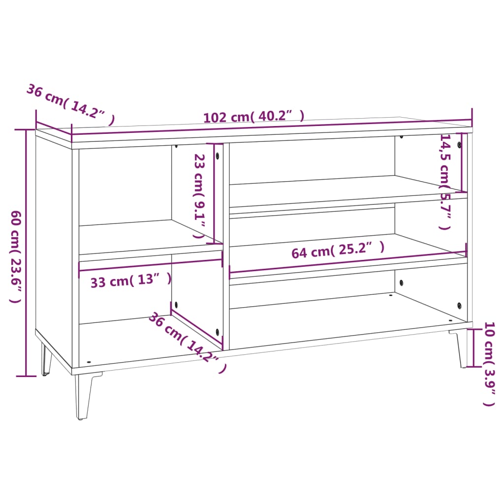 Shoe Cabinet 102X36X60 Cm Engineered Wood