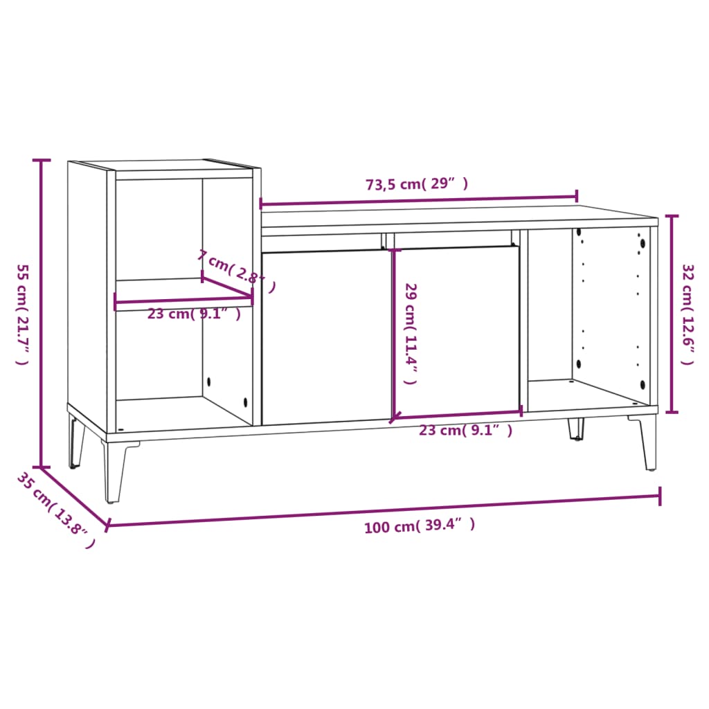Tv Cabinet 100X35X55 Cm Engineered Wood