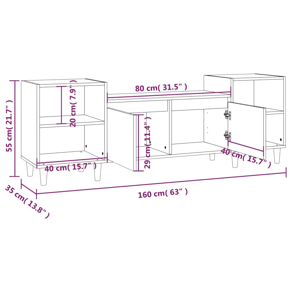 Tv Cabinet 160X35X55 Cm Engineered Wood