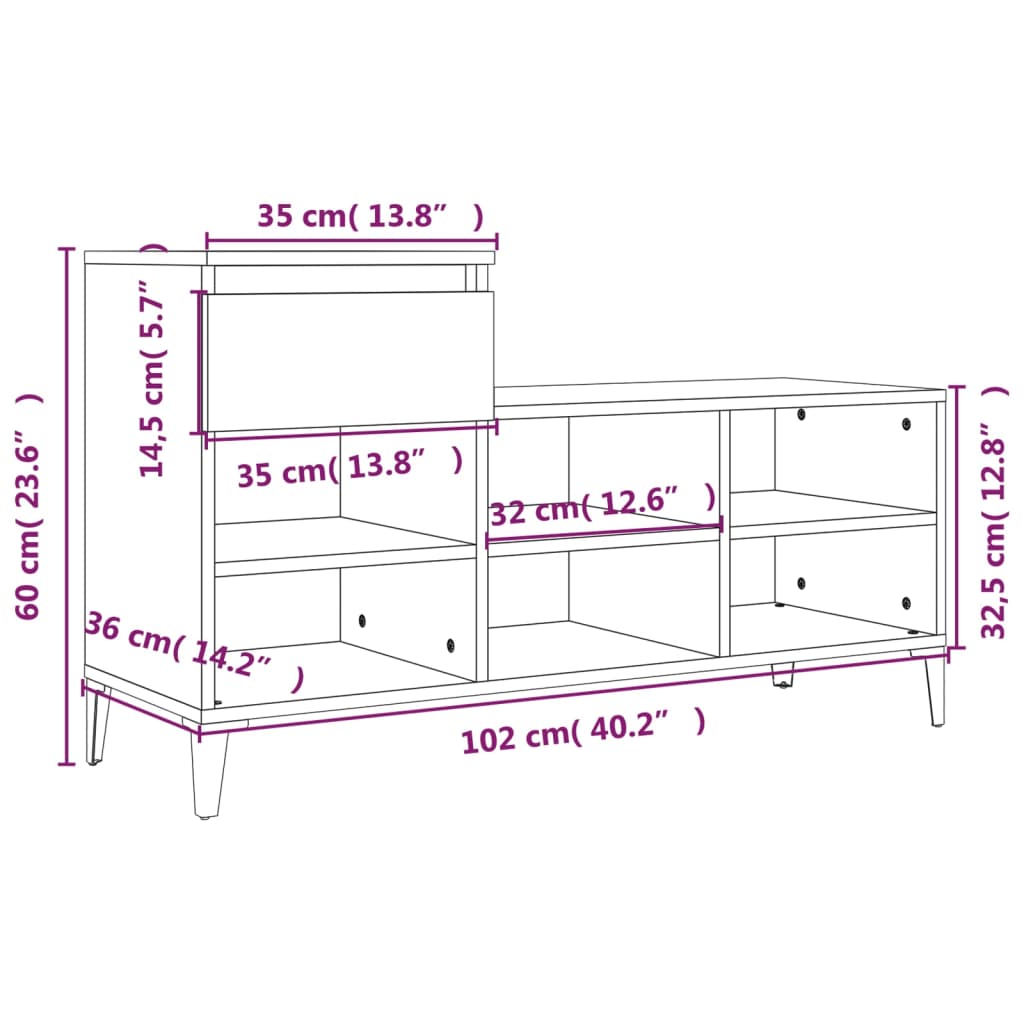 Shoe Cabinet 102X36X60 Cm Engineered Wood