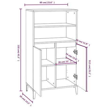 Highboard 60X36X110 Cm Engineered Wood