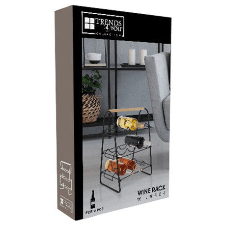 Home&Styling Wine Rack For 9 Bottles Metal Black And Natural