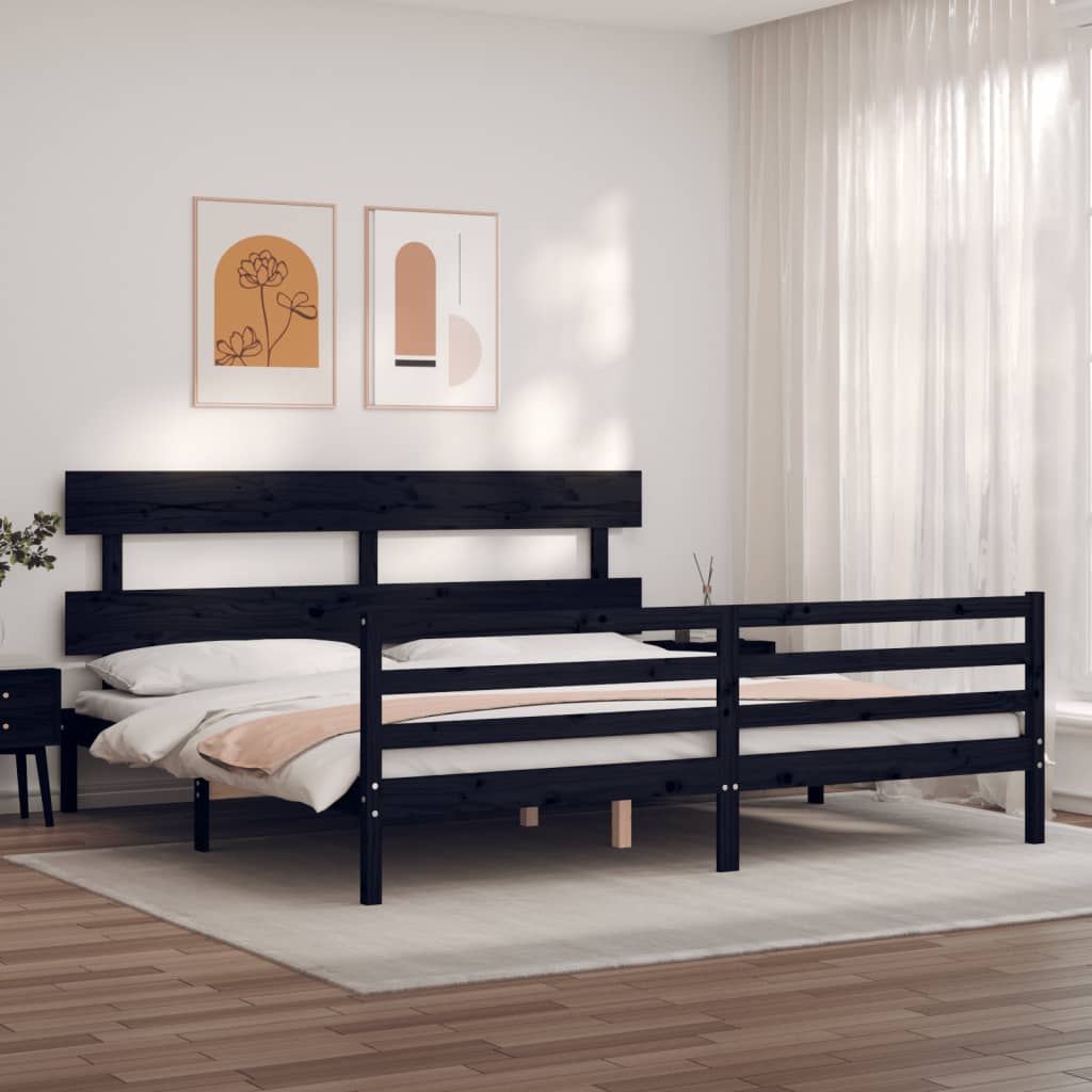Bed Frame without Mattress Black 200x200 cm Solid Wood