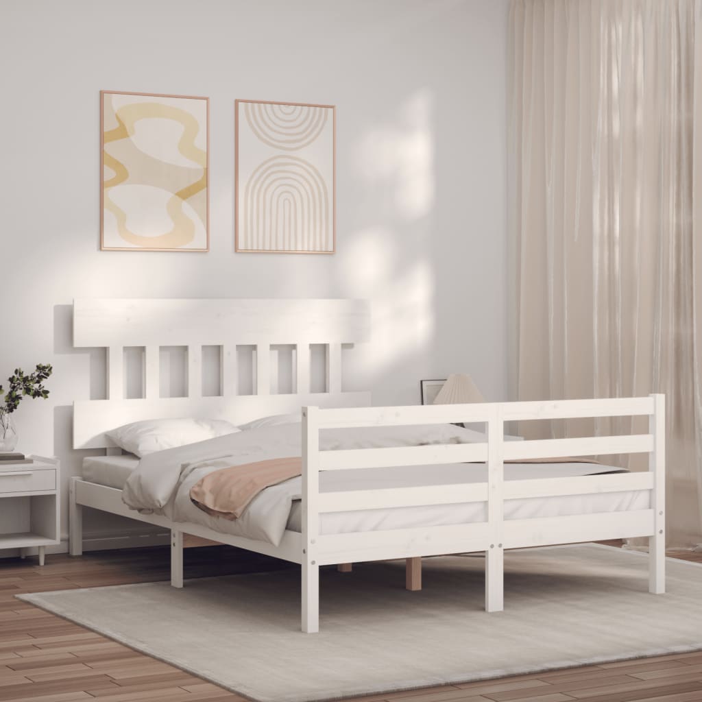 Bed Frame without Mattress White 140x190 cm Solid Wood