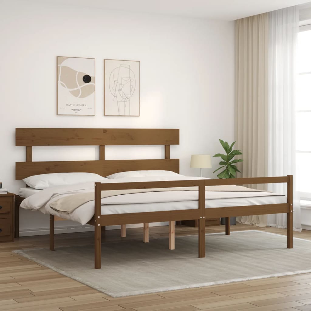 Senior Bed without Mattress Honey Brown 200x200 cm Solid Wood