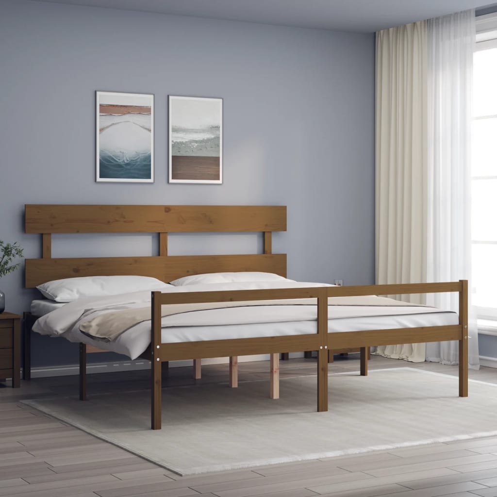 Senior Bed without Mattress Honey Brown 200x200 cm Solid Wood