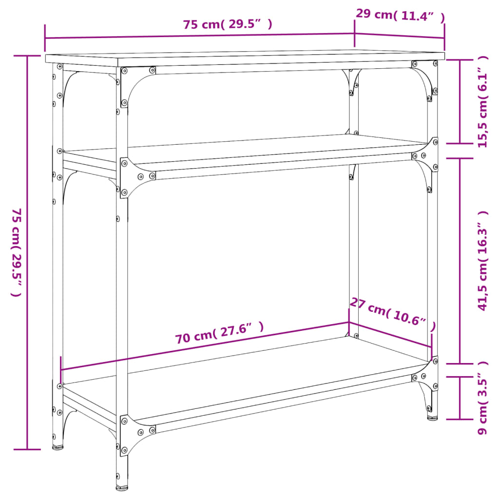 Console Table Black 75x29x75 cm Engineered Wood